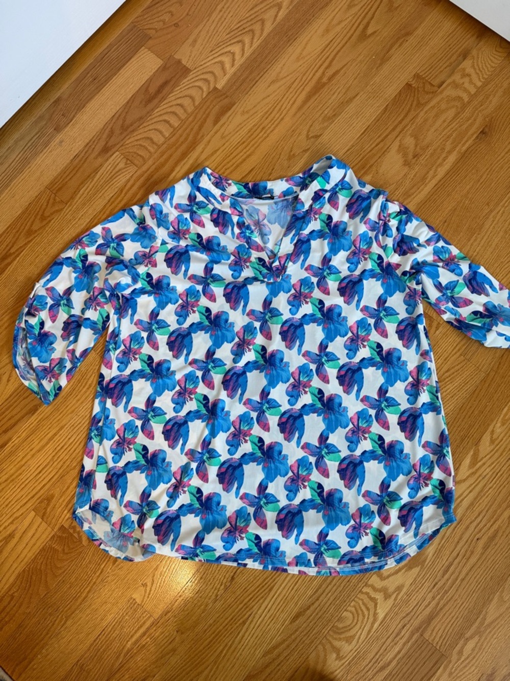 white birch Blue Floral V-Neck Girls Top